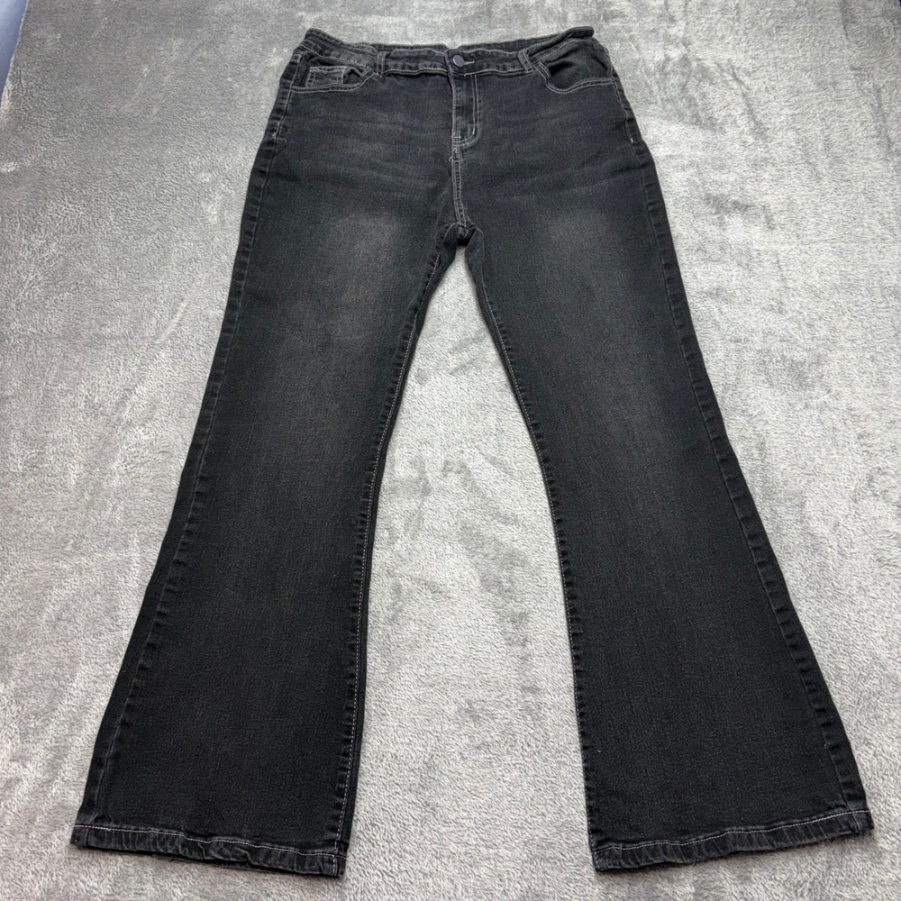Shiranna Clothing Flare Jeans Women XXL Black Good Embroidered Pockets Stretch